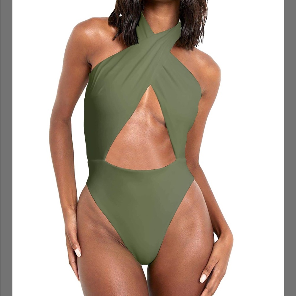 Women's Sexy Halter Criss Cross Swimsuit Cut Out One Piece Bathing Suit